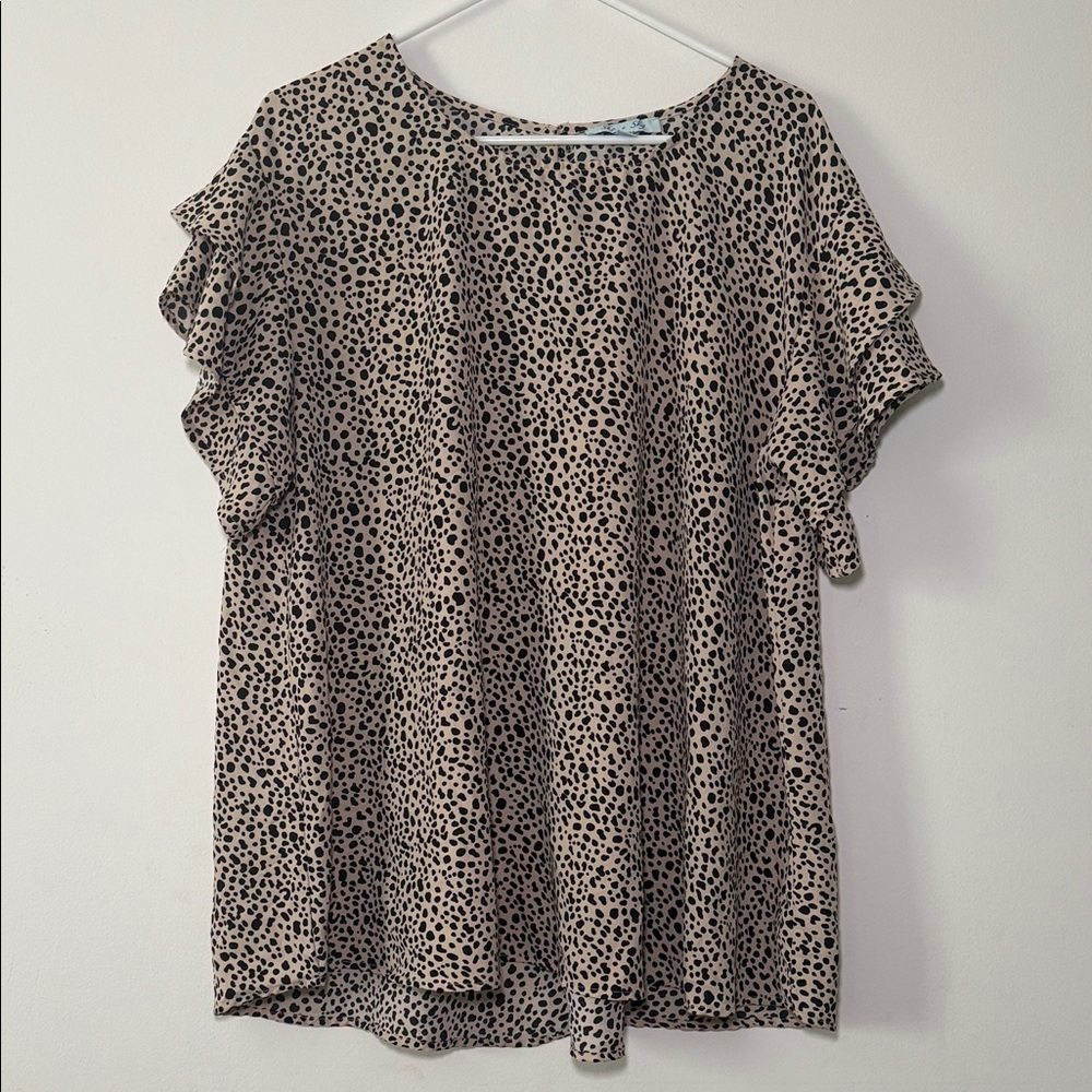 She +‎ Sky Women's Leopard Print Ruffle Sleeve Casual Blouse Size 1XL